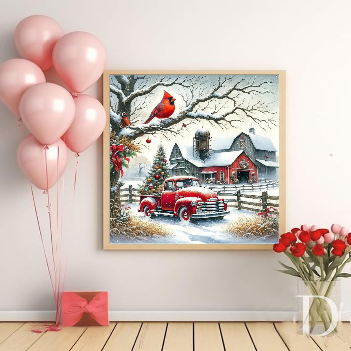 KTHOFCY 5D DIY Winter Landscape Diamond Painting Kits for Adults,Christmas Truck Full Drill Embroidery Cross Stitch Crystal Rhinestone Paintings Pictures Arts Wall Decor Painting Dots Kits 14X14 inch KTHOFCY
