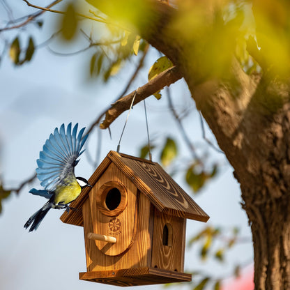 DIY Outdoor Wooden Bird House Kits with Pole&Windows - Build and Paint for Adults & Kids,Dovetail Joint Structure for Easy Installation, Carbonized for Durability, Sturdy and Easy to Clean,Paint Kit