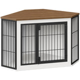 HOOBRO Corner Dog Crate Furniture, Decorative Dog Kennel End Table, Farmhouse Dog Crate TV Stand for Small and Medium Dogs, Walnut, White and Black BWH90GW03 HOOBRO