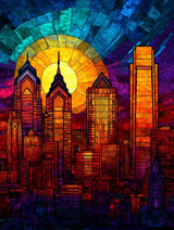 CDYCNXZ City Diamond Art Painting Crafts Stained Glass Pennsylvania Philadelphia Skyline Full Drill Round Diamond Art Paint by Number Kits for Wall Decoration 12x16 inch CDYCNXZ