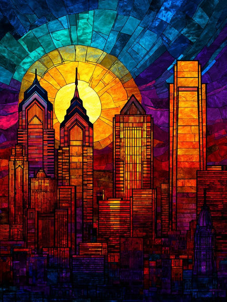 CDYCNXZ City Diamond Art Painting Crafts Stained Glass Pennsylvania Philadelphia Skyline Full Drill Round Diamond Art Paint by Number Kits for Wall Decoration 12x16 inch CDYCNXZ