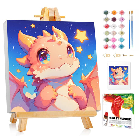 XTCIXAL Paint by Numbers Kit for Kids with Frame, Dragon Paint by Number Kids Age 5-8-12, Paint by Number with Frame for Gifts and Home Decor 8X8 Inch XTCIXAL