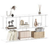 CRTERICX 3-Tier Acrylic Horizontal Bookshelf, Clear Long Bookcase, Modern Low Book Shelf with 5 Cube Storage for Living Room, Office, Bedroom, 11.8''D x 47.2''W x 24.6''H CRTERICX