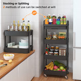 Calmootey 4-Tier Rolling Utility Cart with Drawer,Multifunctional Storage Organizer with Plastic Shelf & Metal Wheel,Storage Cart for Kitchen,Bathroom,Living Room,Office,Black Calmootey