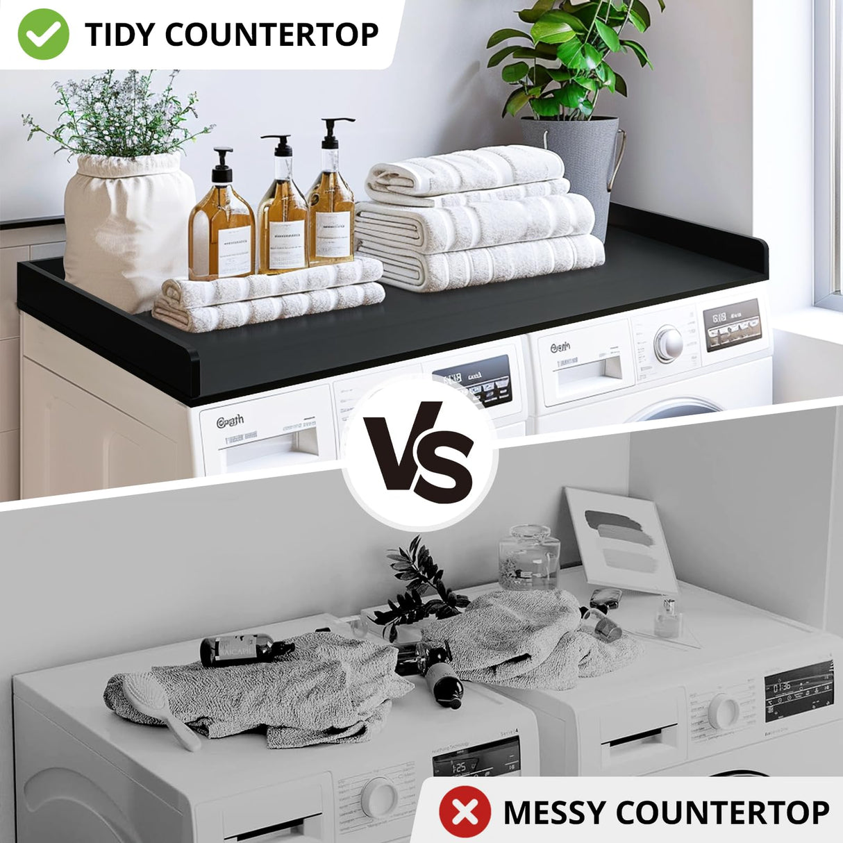 GASHELL Washer Dryer Countertop, 27.5" x 54" Bamboo Washer and Dryer Countertop for Laundry Room Organization(Black) Gashell