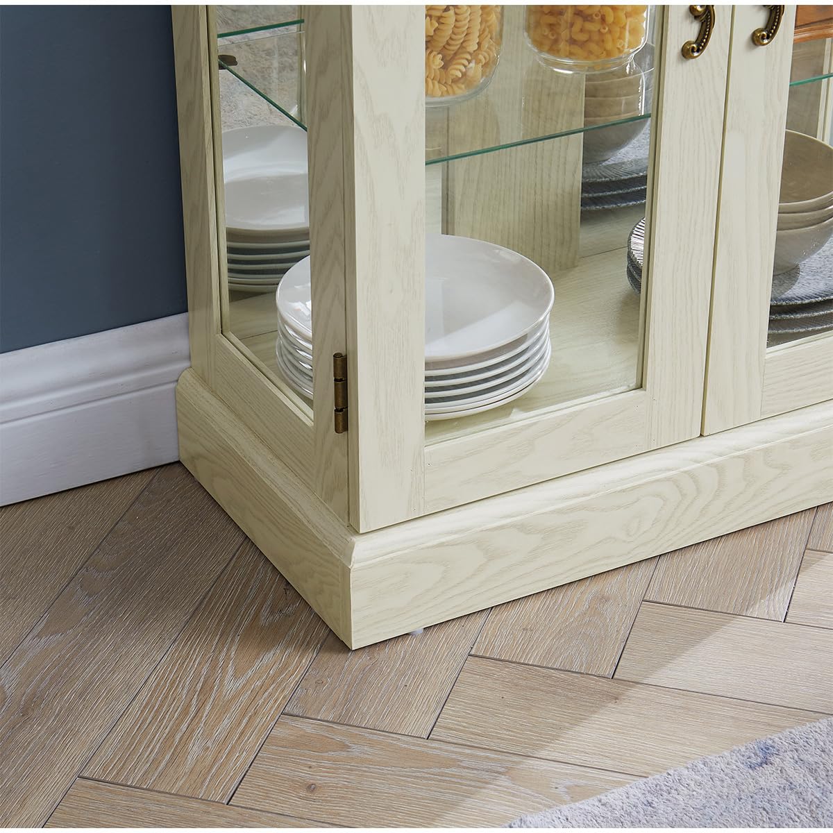 Lighted Glass Curio Cabinet with Lights & Adjustable Shelves,White Corner Curio Display Cabinet with Wood Frame (Free Standing,Light Bulb Include) YiaFurio