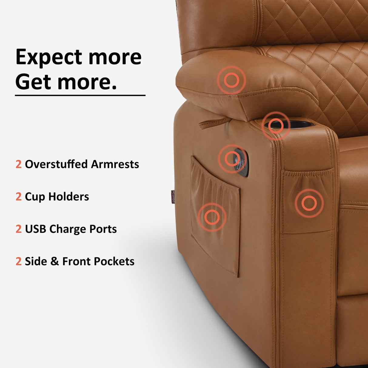 MCombo 56.3" Zero Gravity Power Loveseat Recliner with Heat and Vibration Massage, Reclining Loveseat Sofa with USB Ports, Cup Holders for Living Room, Faux Leather PR622Sets (Saddle) MCombo