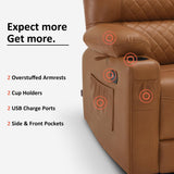 MCombo 56.3" Zero Gravity Power Loveseat Recliner with Heat and Vibration Massage, Reclining Loveseat Sofa with USB Ports, Cup Holders for Living Room, Faux Leather PR622Sets (Saddle) MCombo