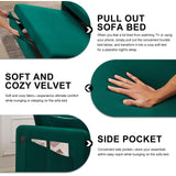howcool 3 in 1 Convertible Sleeper Futon Sofa Bed, 55" Velvet Small Loveseat Lounge Couches with 2 Pillows, Reclining Backrest, USB Ports & Side Pockets for Living Room, Pull-Out Couch, Green howcool