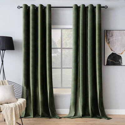 MIULEE Velvet Curtains Olive Green Extra Long Elegant Grommet Curtains Thermal Insulated Soundproof Room Darkening Black Out Drapes for Classical Living Room Bedroom Decor 52 x 108 Inch Set of 2