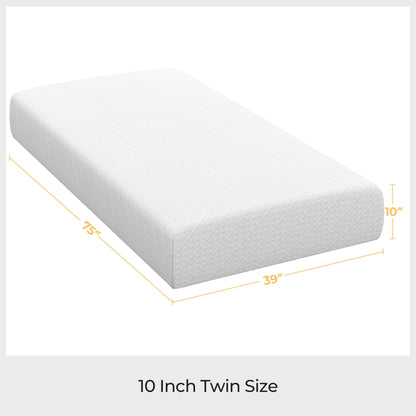 Yaheetech 10 Inch Twin Mattress Cooling Gel Memory Foam Mattress, Green Tea Mattress for Fresher Sleep, Medium Firm, CertiPUR-US Certified, Twin Size Mattress in a Box