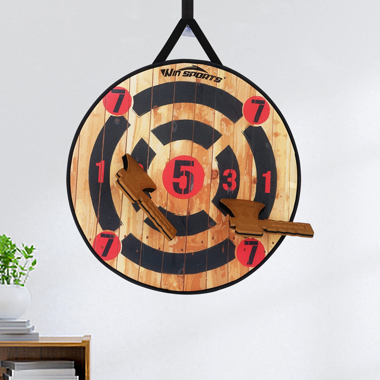 WIn SPORTS Toy Foam Axe Throwing Game - Indoor Outdoor Target Game,includes Two Foam Axes, One 26” Easy Fold Target and A Carry Bag WIn SPORTS
