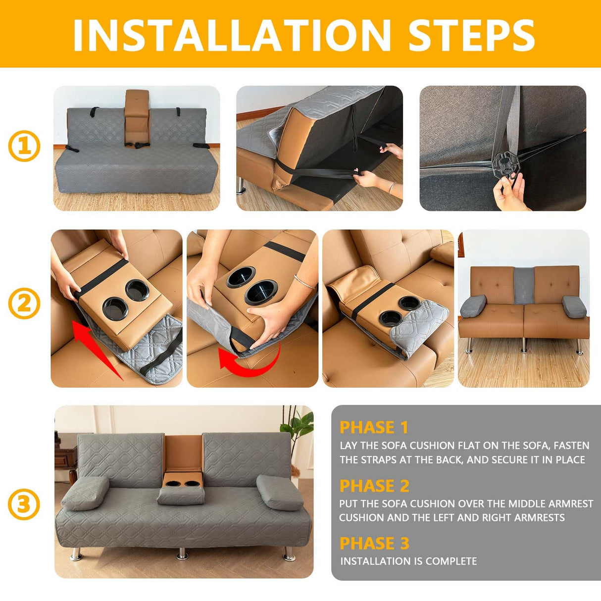 ZYXFYY 4-Piece Waterproof Click Clack Sofa Bed Cover - 3 Seater, Quilted Convertible Folding Futon Cover with 2 Removable Armrests and 1 Cup Holder (Teal) ZYXFYY