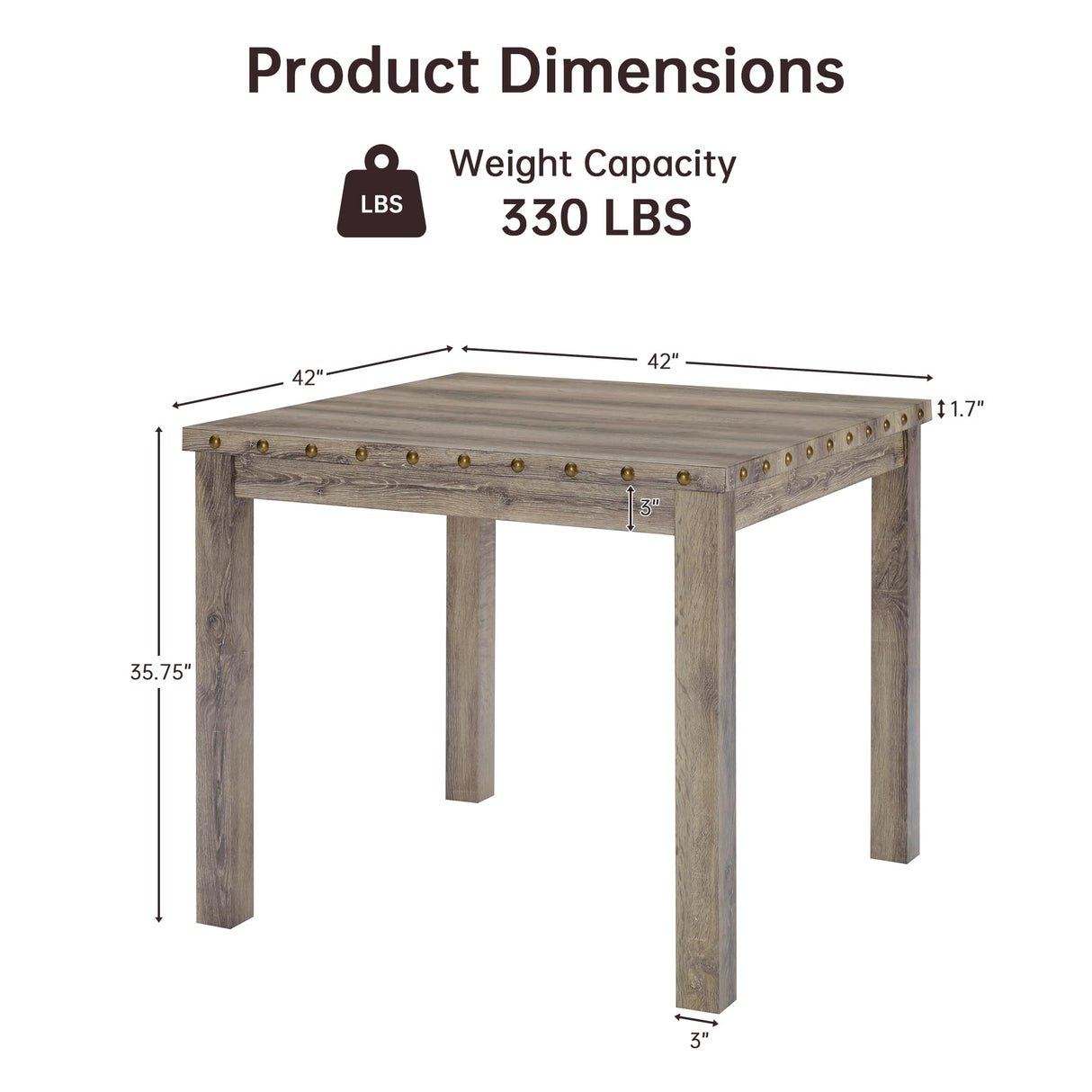 Farati 42 inch Counter Height Dining Table for 4-6 People, Farmhouse Dining Table with Rubberwood Leg, Rustic Square Bar Table for Dining Room, Kitchen Island Farati