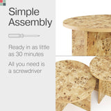 Burl Wood Round Nesting Coffee Tables - Modern Living Room Furniture - Organic Modern Drink Desk - Stylish Home Decor - 2 Piece Tables Set - Burl Top and Base Stead