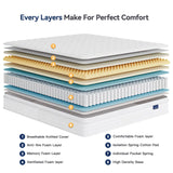Vesgantti 12 Inch Multilayer Hybrid California King Mattress - Multiple Sizes & Styles Available, Ergonomic Design with Memory Foam and Pocket Spring, Medium Firm Feel, White Vesgantti