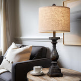 BOBOMOMO 27" Farmhouse Table Lamp Set of 2 with USB A+C for Bedroom Living Room Vintage Rustic Traditional Nightstand Bedside Lamps Retro Side Table Lamps (Black) BOBOMOMO