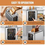 WHALL Touch Screen Toaster 2 Slice, Stainless Steel Digital Timer Toaster with Sound Function, Smart Extra Wide Slots Toaster with Bagel, Cancel, Defrost (silver) whall