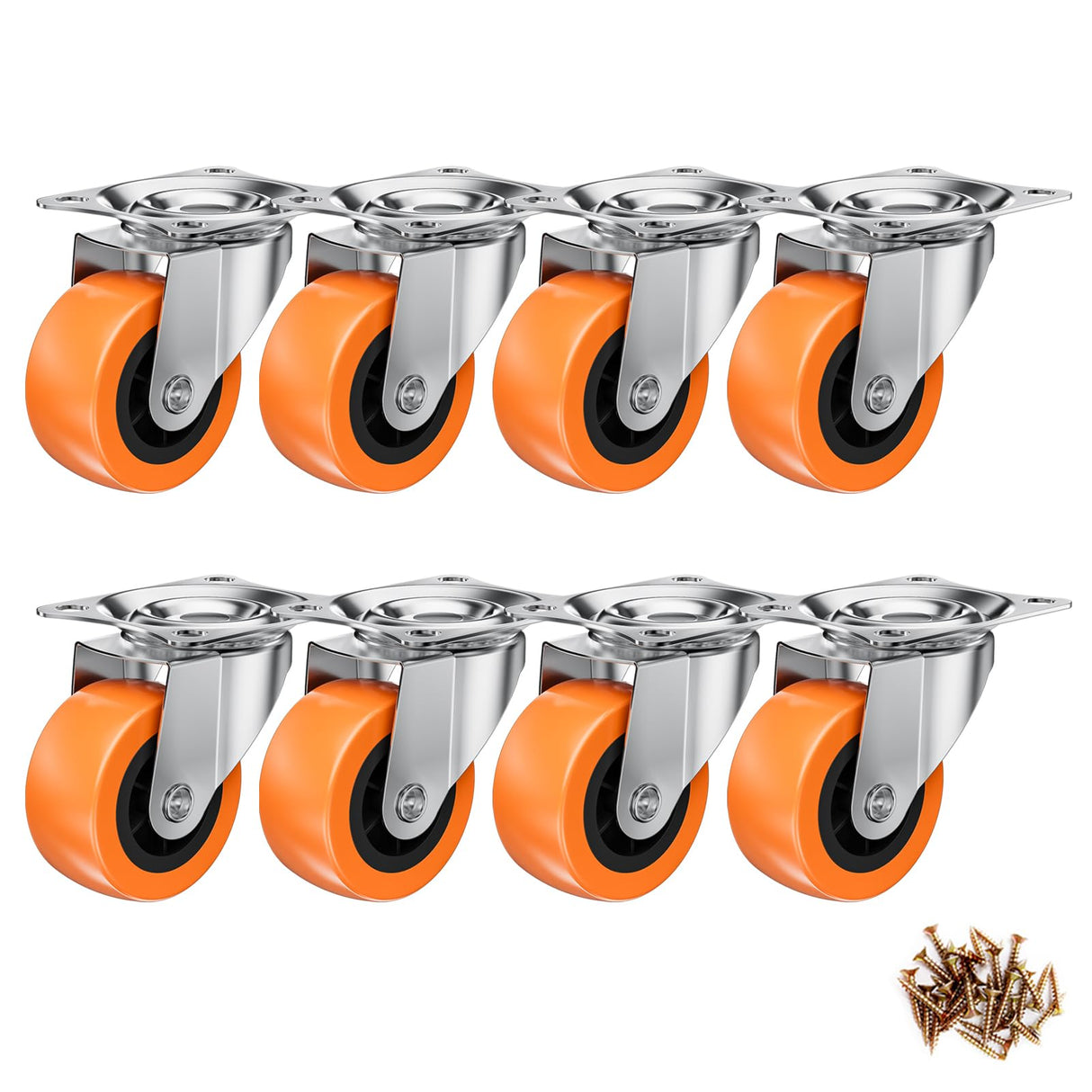 1.5 Inch Casters, ASHGOOB Caster Wheels/Casters Set of 8, 360° Swivel Universal Plate Caster Wheels for Storage Box/Small Furniture/Kitchen Appliances, Orange Polyurethane (PU) Castors (8 Pack) ASHGOOB