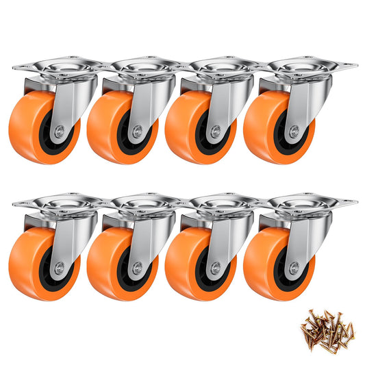 1.5 Inch Casters, ASHGOOB Caster Wheels/Casters Set of 8, 360° Swivel Universal Plate Caster Wheels for Storage Box/Small Furniture/Kitchen Appliances, Orange Polyurethane (PU) Castors (8 Pack)