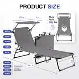 Folding Outdoor Lounge Chair with Canopy - Portable & Adjustable Beach Lounge Chair - 5-Positions, Carry Handles, 600D Fabric, 265 lbs Capacity – Tanning Chaise Lounge for Beach, Patio, Lawn ComfySure