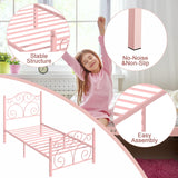 VECELO Twin Size Bed Frame with Headboard and Footboard, Heavy Duty Metal Slat Support, Platform Mattress Foundation, No Box Spring Needed, Easy Assembly, Light Pink VECELO