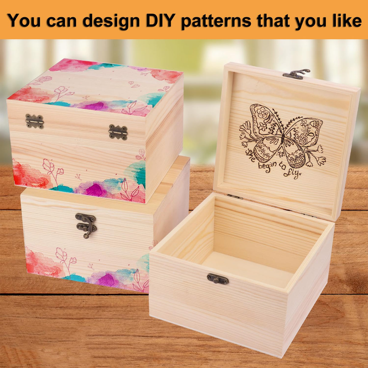 GNIEMCKIN 3 Pack Wooden Box, Unfinished Unpainted Wood Boxes for Crafts, DIY Projects, and Jewelry Storage (7.1x7.1x4.7 inch) GNIEMCKIN