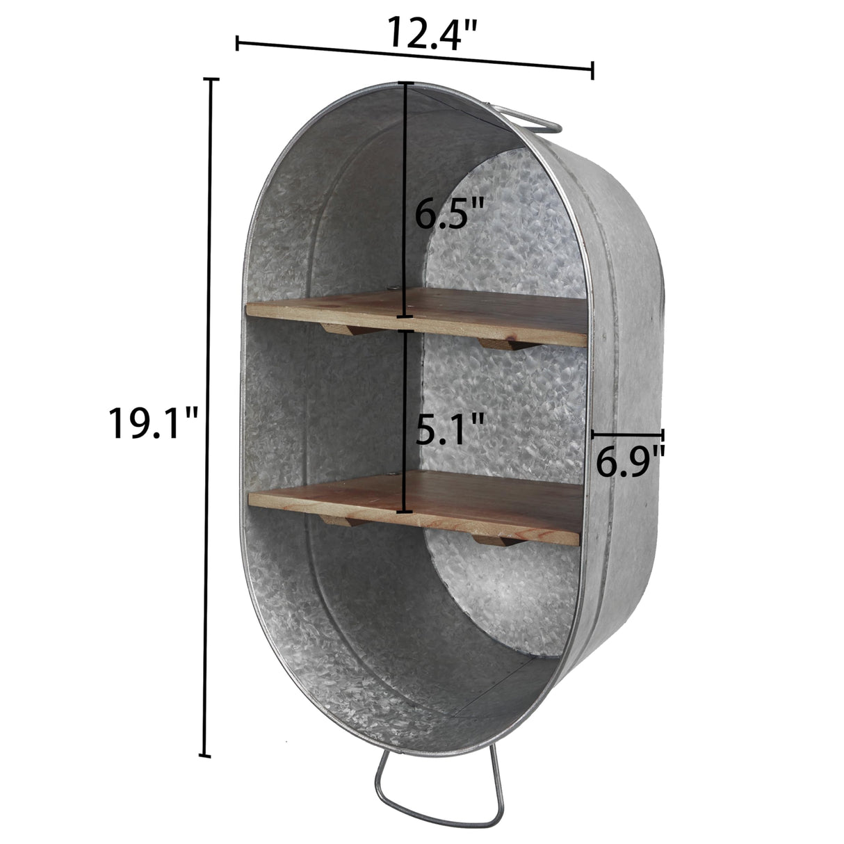 SOFE Galvanized Metal Wash Tub with Shelf, Small Oval Wall Shelf Country Bathroom Decor, 2 Tier Display Shelf Wall Mounted, Farmhouse Laundry, Floating Shelves Bathroom, Living Room SOFE