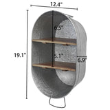 SOFE Galvanized Metal Wash Tub with Shelf, Small Oval Wall Shelf Country Bathroom Decor, 2 Tier Display Shelf Wall Mounted, Farmhouse Laundry, Floating Shelves Bathroom, Living Room SOFE