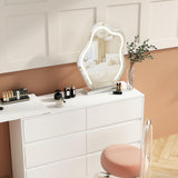 Hitow 6 Drawer Double Dresser with Makeup Vanity Desk, Deformable Wood Dresser Chest with Multifunctional Tabletop, Storage Chest of Drawers for Bedroom, White (51.2" W x 15.7" D x 31.5" H)