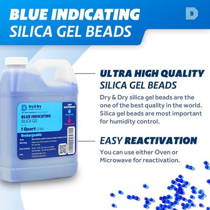 Dry & Dry [2 LBS] Blue Indicating Silica Gel Beads Desiccants (Industry Standard 3-5 mm) - Reusable Desiccant Beads Silica Beads(Blue to Pink) - WoodArtSupply