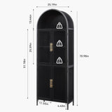 HUSHEDIFY Arched Bookcase Book Shelf with Glass Doors, 5 Tier Tall Display Bookshelf Cabinet with Storage, Industrial Floor Standing Bookshelves Open bookcases for Home Office, Living Room(Black) HUSHEDIFY