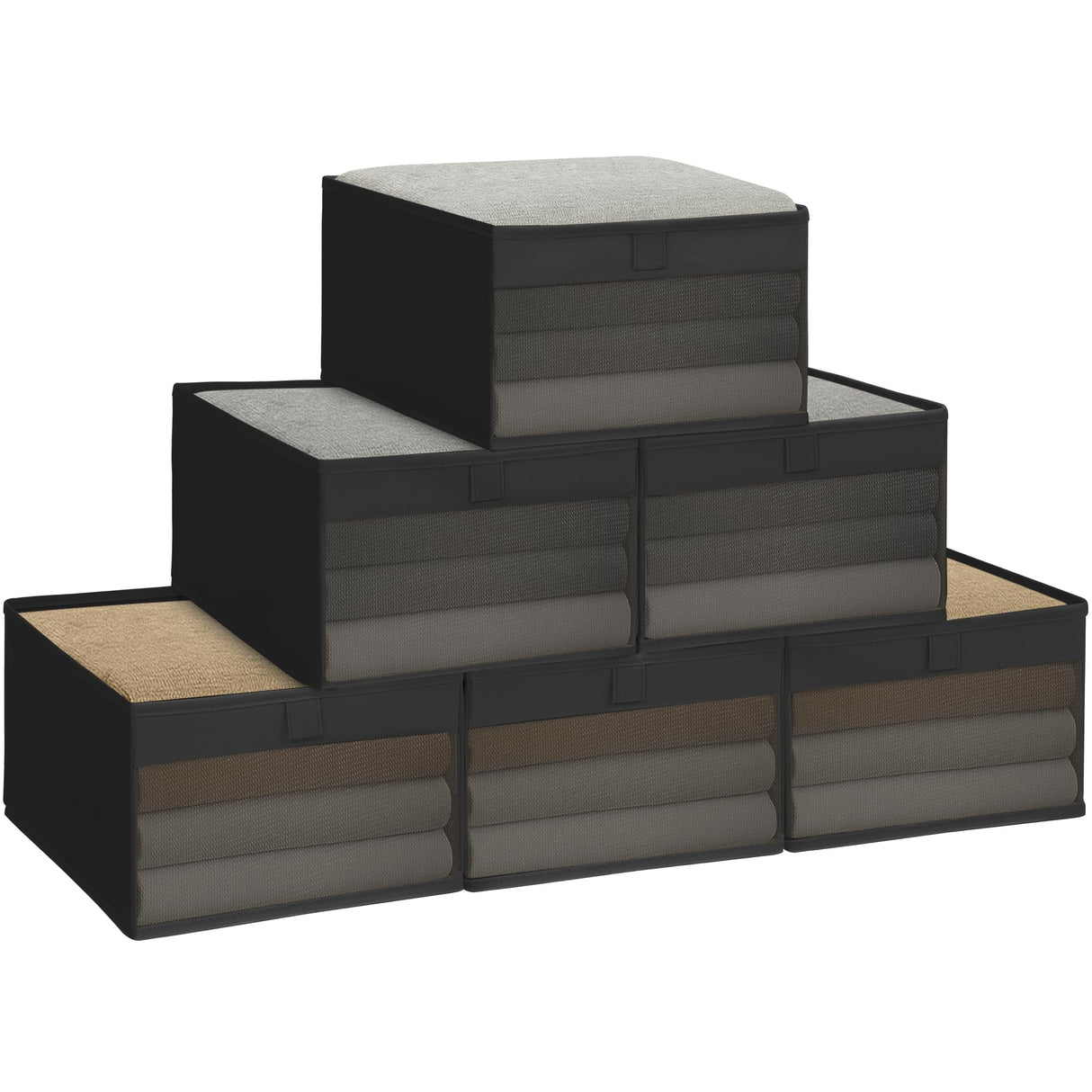 STORAGE MANIAC 6 Pack Storage Bins with Clear Window, Storage Boxes for Shelves, Sturdy Foldable Closet Organization Fabric Shelf Basket for Toy, Towel, Book, Jeans, Offices, Dorm, Wardrobe, Black STORAGE MANIAC