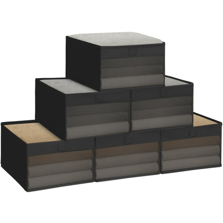 STORAGE MANIAC 6 Pack Storage Bins with Clear Window, Storage Boxes for Shelves, Sturdy Foldable Closet Organization Fabric Shelf Basket for Toy, Towel, Book, Jeans, Offices, Dorm, Wardrobe, Black STORAGE MANIAC