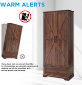 ACCOHOHO 72‘’ Farmhouse Kitchen Pantry Cabinet with Drawer, Tall Storage Cabinet with 2 Barn Doors and Shelves, Versatile Large Rustic Cabinet for Dining Room, Bathroom, Living Room, Laudry, Brown ACCOHOHO