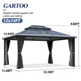 GARTOO 12x14FT Polycarbonate Hardtop Gazebo with Double Roof - Heavy-Duty Steel Frame Gazebo with Breathable Netting & Privacy Curtain for Patio, Porch, Garden, Lawn, Deck, Backyard GARTOO