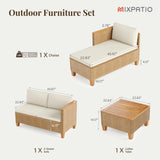 MIXPATIO Wicker Outdoor Patio Furniture Set 3 Pieces Patio Chaise Longue Conversation Set, Rattan L-Shaped Sofa Couch with Acacia Wood Coffee Table for Deck Porch and Garden MIXPATIO