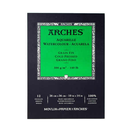 Arches Watercolor Pad 9x12-inch Natural White 100% Cotton Paper - 12 Sheet Arches Watercolor Paper 140 lb Cold Press Pad - Arches Art Paper for Watercolor Gouache Ink Acrylic and More Arches