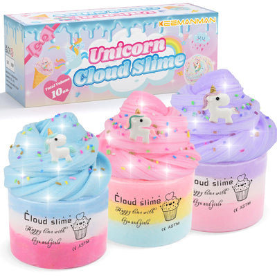 Keemanman Cloud Slime, Unicorn Galaxy Slime, DIY Supplies Kit for Girls and Boys, Stress Relief Toy Scented Sludge Toy for Kids Education, Party Favor, Gift and Birthday (3 Pack)