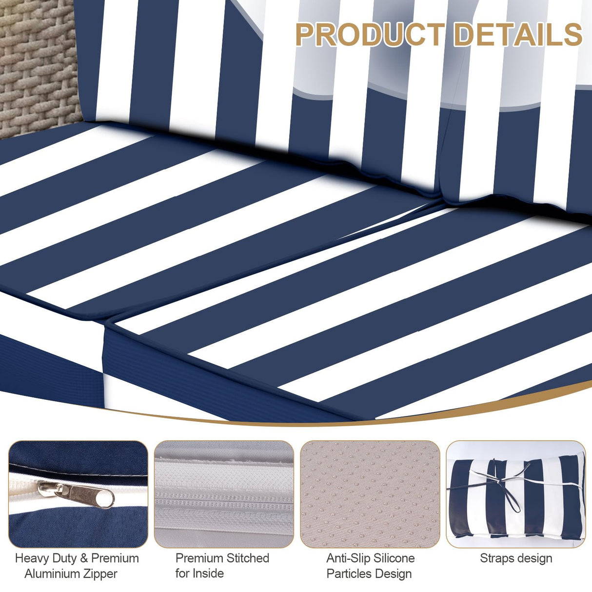 Outdoor Sectional Cushions, 5" Replacement Cushions for Patio Furniture, 9 Piece Water-Resistant Couch Replacement Set, for 4-seat Patio L Shaped Wicker Sofa (Blue Striped) Generic