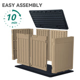 YITAHOME Large Outdoor Horizontal Storage Shed, 47 cu ft Resin Tool Shed w/o Shelf, Outdoor Waterproof Storage with Floor for Trash Cans, Garden Tools, Lawn Mower, Lockable, 4.5x2.8x3.9 ft, Brown YITAHOME