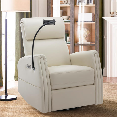 COLAMY Power Recliner Chair Swivel Glider, Upholstered Faux Leather Nursery Reclining Sofa Chair for Bedroom/Living Room/Reading Spaces, Beige COLAMY