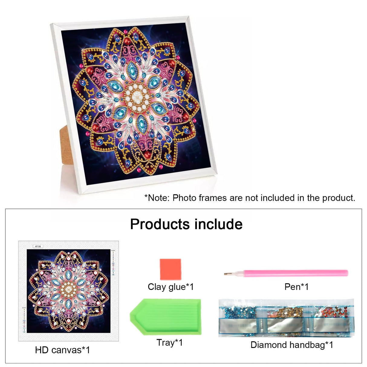 MVVMTOP Mandala Diamond Painting Art Kit, DIY Flower 5D Diamond Painting Special Shape Drills Diamond Painting Mosaic Making Craft, Suitable for Home Wall Decor Art Handmade Gift, AT135 MVVMTOP