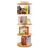 TAKEKIT 360° Rotating 4-Tier Bookshelf - Clear Acrylic & Wood Design for Playrooms, Bedrooms, and Living Rooms TAKEKIT