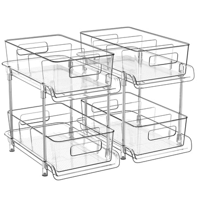 HIHEGD 2 Tier Bathroom Storage Organizer with Dividers, Clear Under Sink Organizers and Storage Pull Out Cabinet Organizer for Bathroom Kitchen Pantry Storage, Medicine Cabinet Organizer