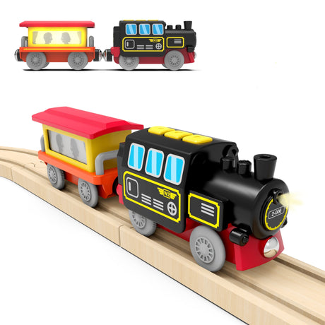 Battery Operated Locomotive Train, Magnetic Train Toy for Wooden Tracks, Motorized Train Compatible with Thomas, Brio, Chuggington, Melissa and Doug (Battery Not Included) Z MAYABBO