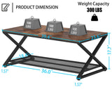 LVB Rustic Coffee Table, Industrial Metal Wood 2 Tier Cocktail Tea Table with Storage for Living Room, Farmhouse Wooden Rectangle Center Table with Mesh Shelf for Office Bedroom, 39 inch, Rustic Brown LVB