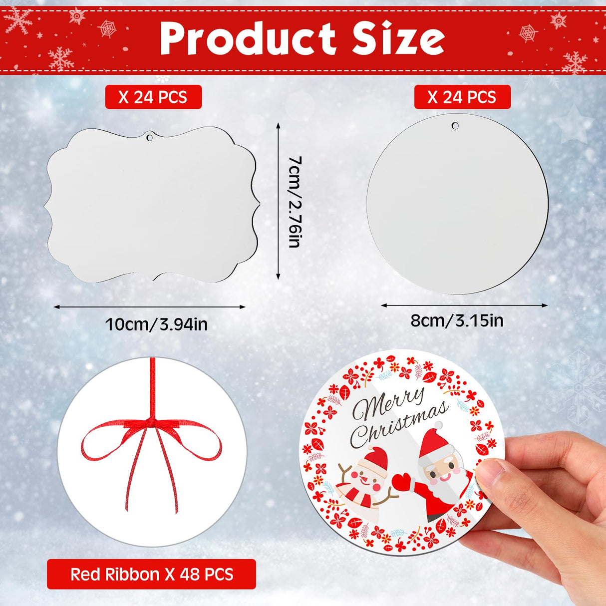 Jenaai 48 Pcs Sublimation Ornament Blanks MDF Personalized Sublimation Pendant Blank DIY Sublimation Blanks Christmas Hanging Ornament with Rope for Wedding Party Home Decor (3.15 Inch) Jenaai