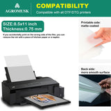 DTF Transfer Film(8.3" x 11.7")20 Sheets PET Direct to Film Heat Transfer Paper for All DTF&DTG Printer,Matte DTF Film for Sublimation Black White Light Dark Fabric T-Shirt Agromusk