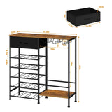 OYEAL Wine Rack Freestanding Floor, 5 Tier Display Wine Storage Shelves with Glass Holder & Fabric Drawer, 20 Bottles Liquor Cabinet Bar Stand for Home Bar, Kitchen Living Room, Rustic Brown OYEAL